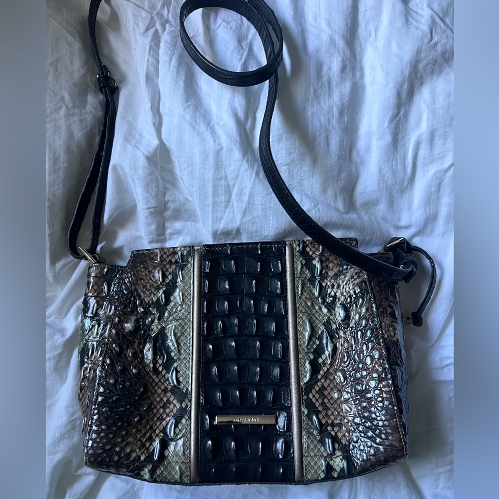Brahmin Black and Brown Textured Crossbody Bag